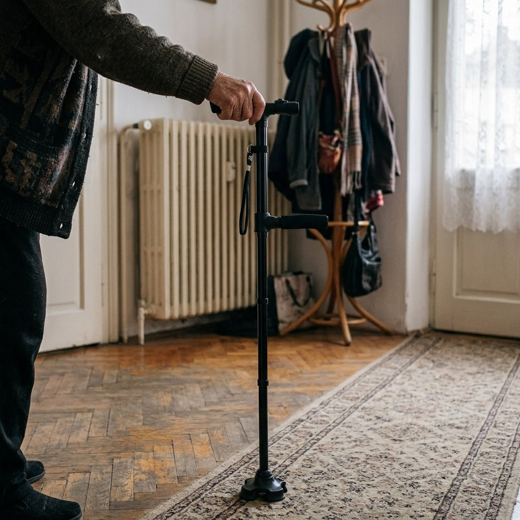 95 cm-es összecsukható túrabot zseblámpával - használat közben