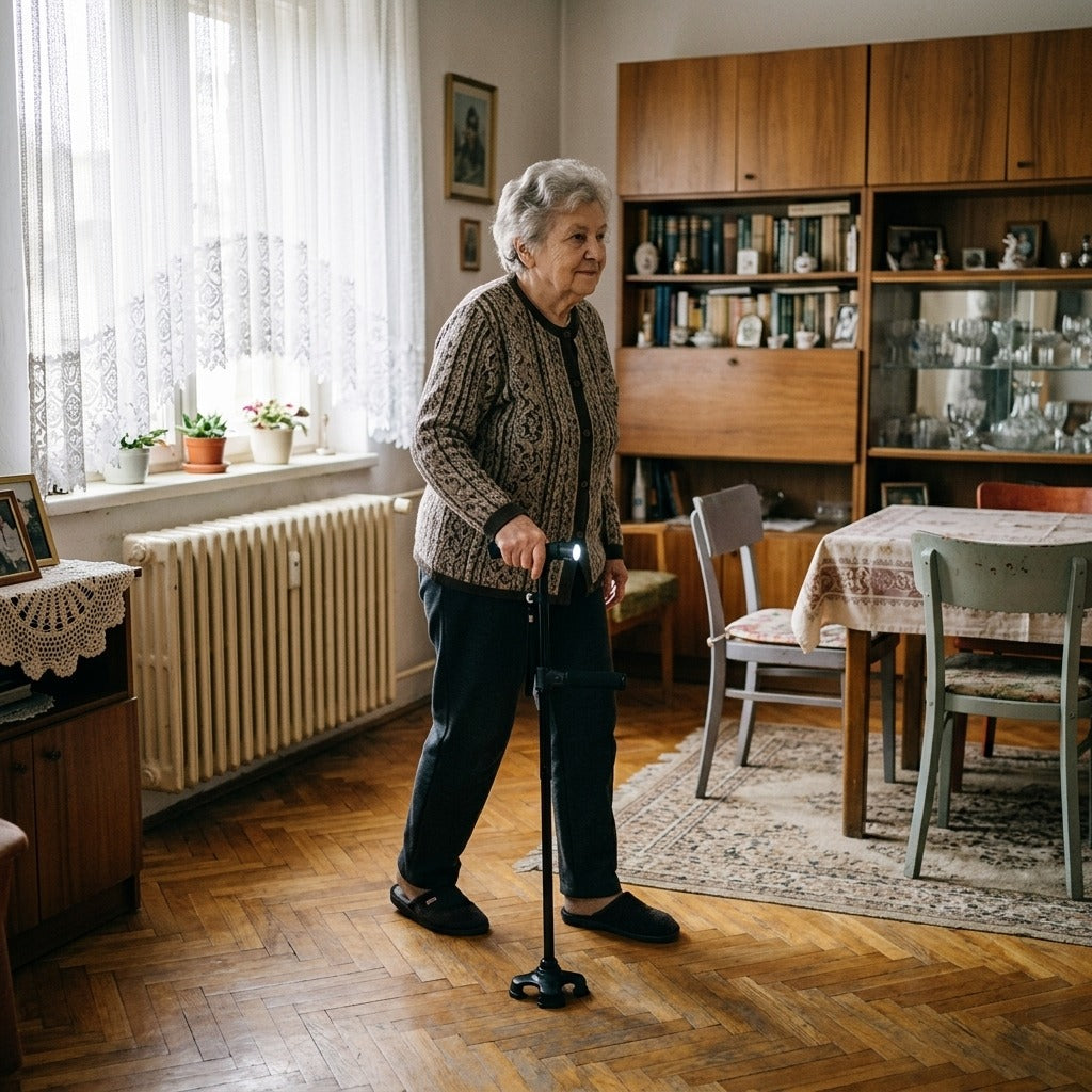 95 cm-es összecsukható túrabot zseblámpával - otthon