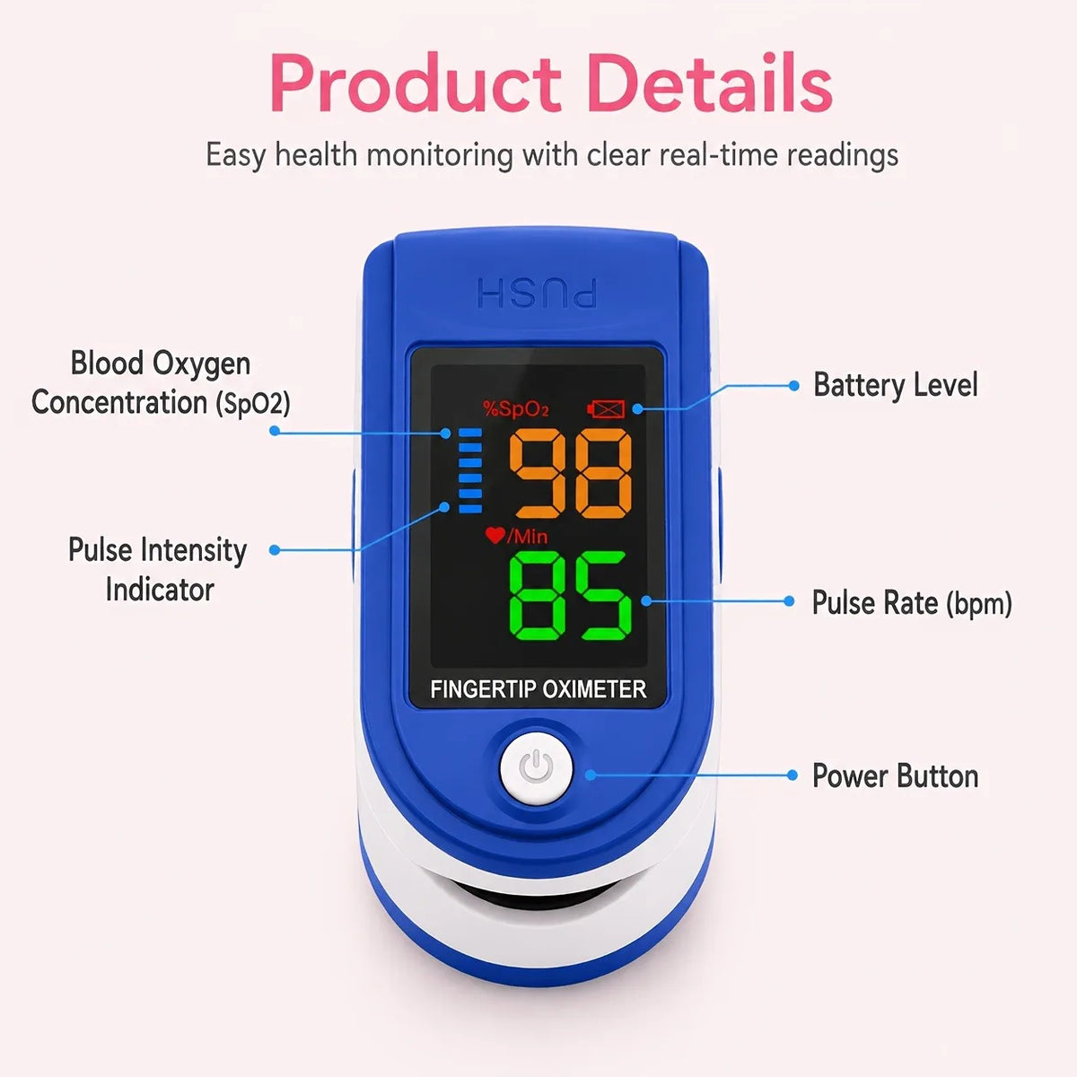 Large Display Fingertip Pulse Oximeter, SpO2 and Heart Rate
