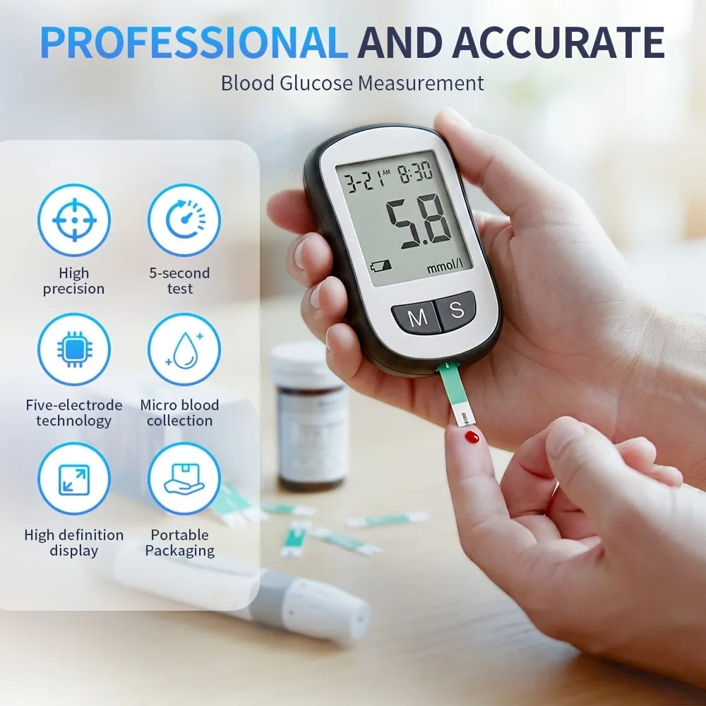 No-Coding Blood Glucose Meter Kit with Testing Supplies
