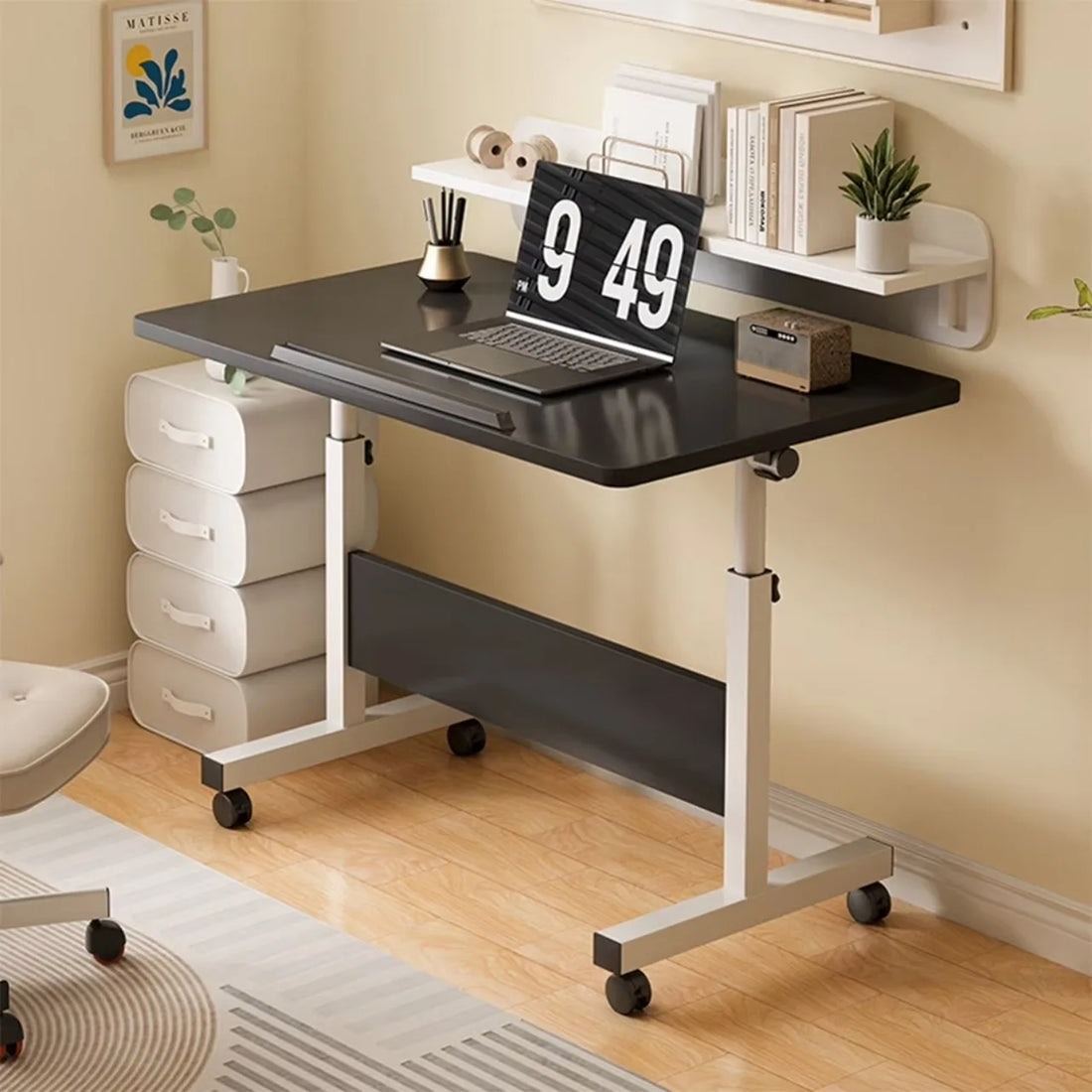 Adjustable-Height Overbed Table with Wheels