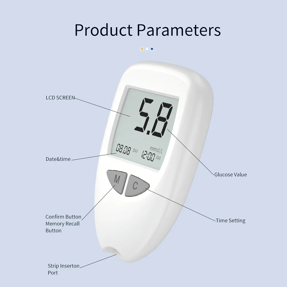 Blood Glucose Monitor Kit with Test Strips and Lancets