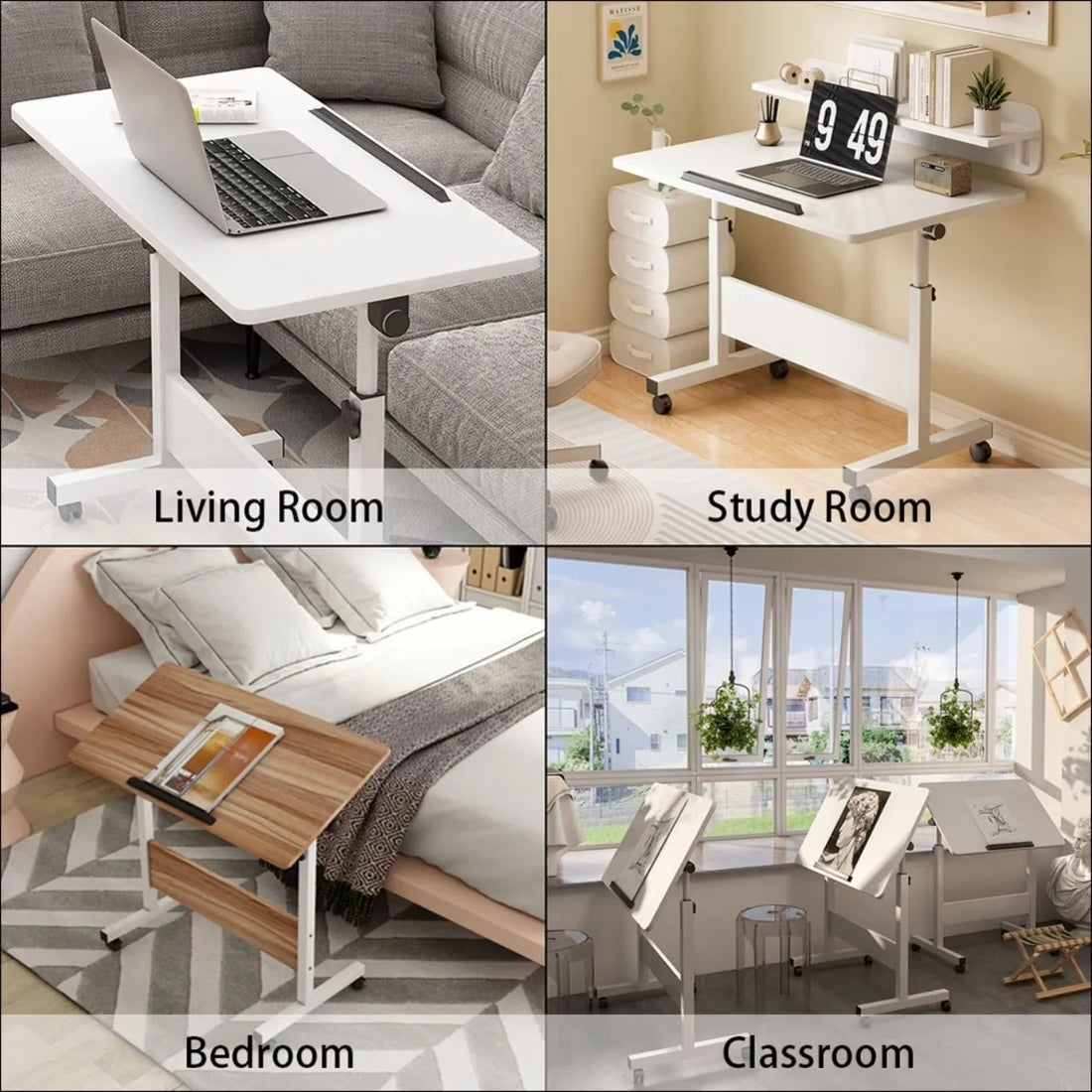Adjustable-Height Overbed Table with Wheels