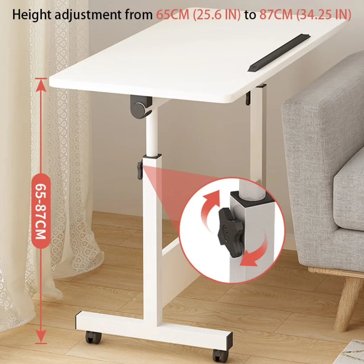 Adjustable-Height Overbed Table with Wheels