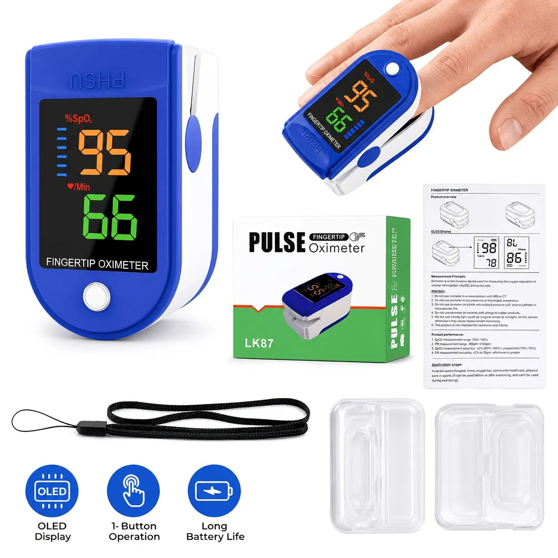 Large Display Fingertip Pulse Oximeter, SpO2 and Heart Rate