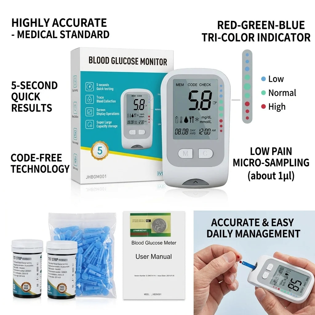 Blood Glucose Monitor Kit with Test Strips and Lancets