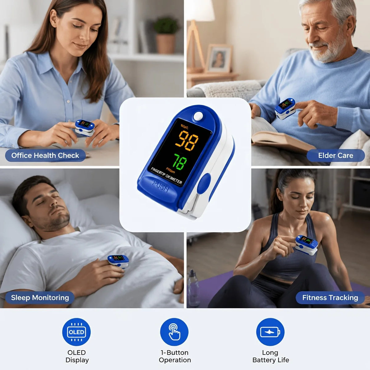 Large Display Fingertip Pulse Oximeter, SpO2 and Heart Rate