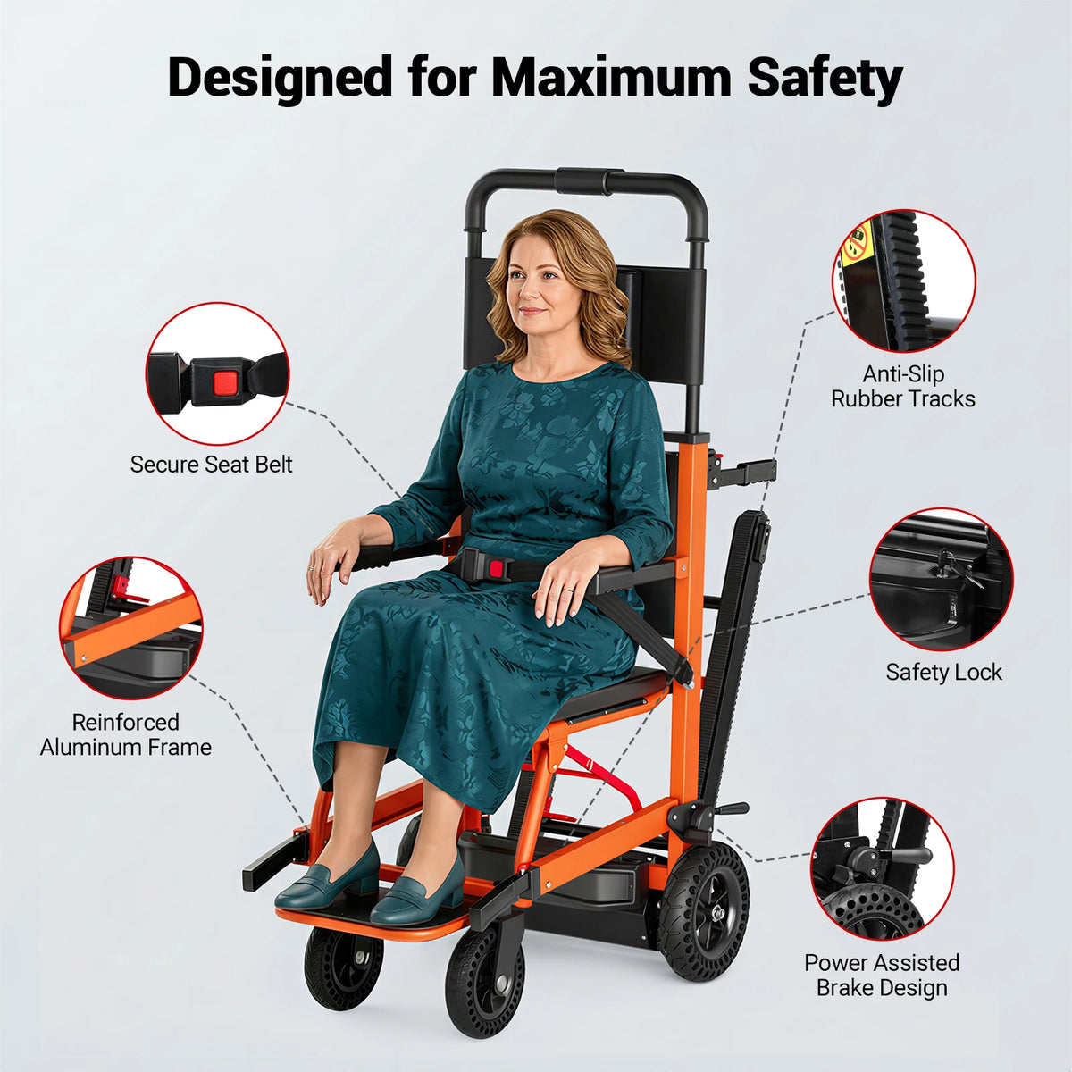 Stair Assist Chair with Adjustable Backrest and Arms
