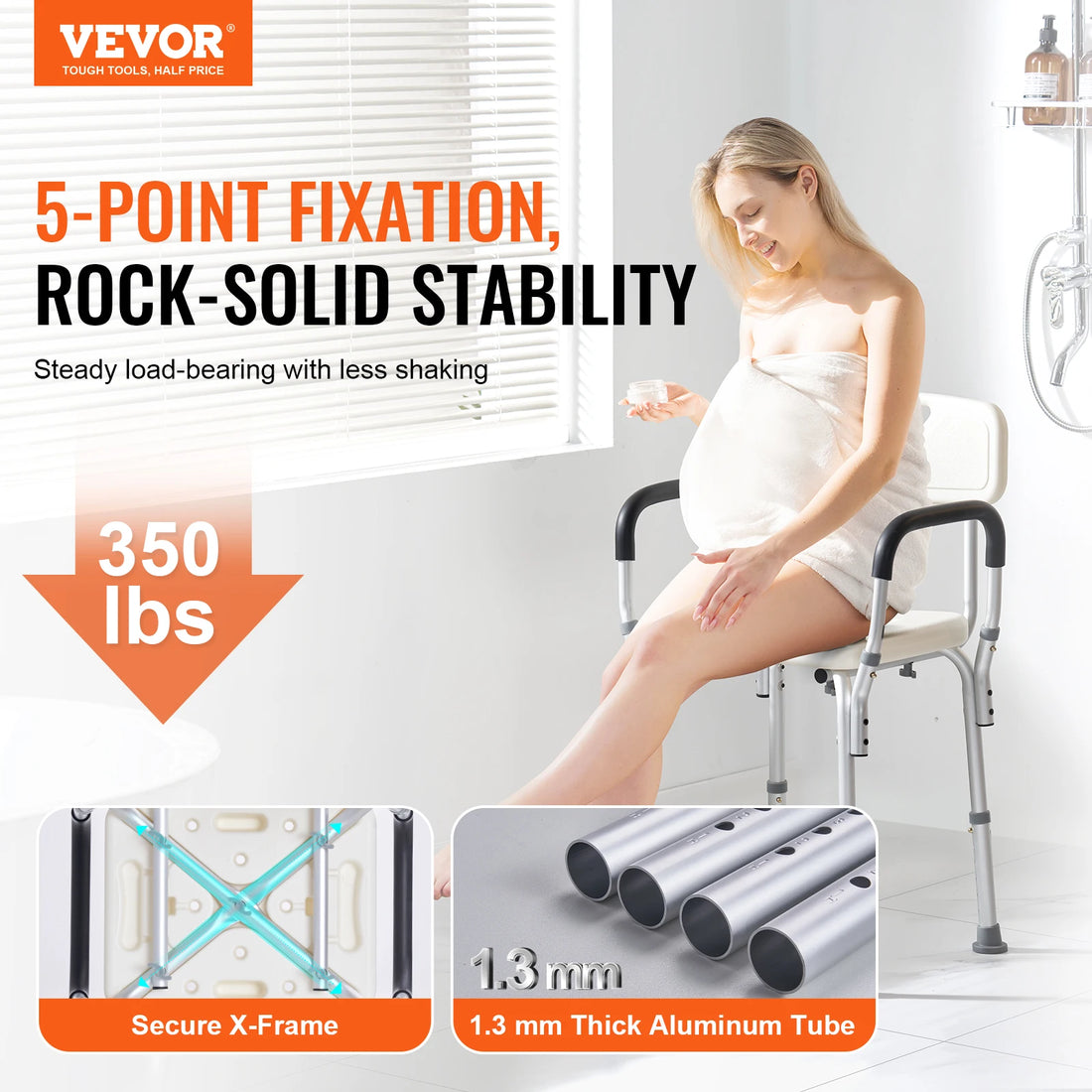 Adjustable Shower Chair with Back and Non-Slip Feet