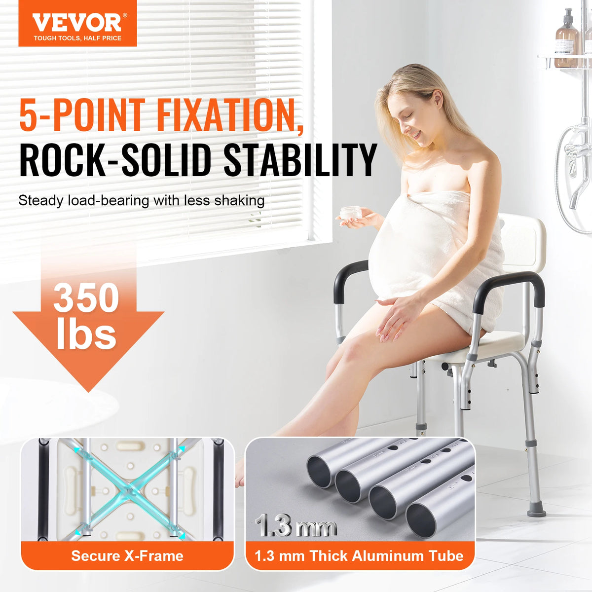 Adjustable Shower Chair with Back and Non-Slip Feet