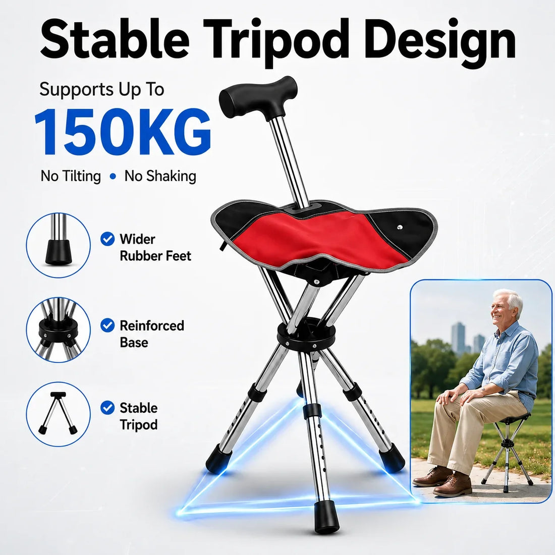 Folding Cane with Seat, Adjustable Height