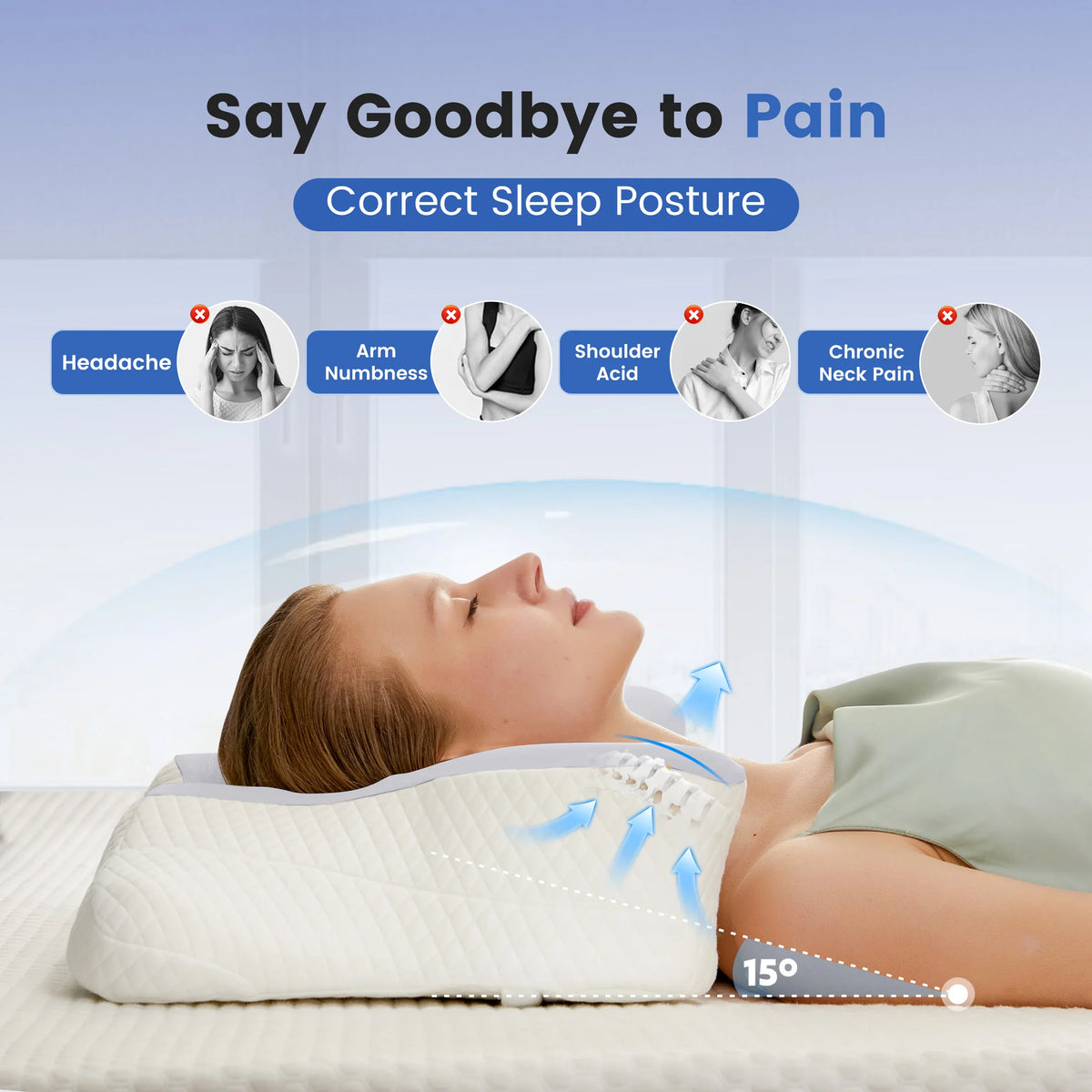 Ergonomic Memory Foam Bed Pillow with Cooling Pillowcase