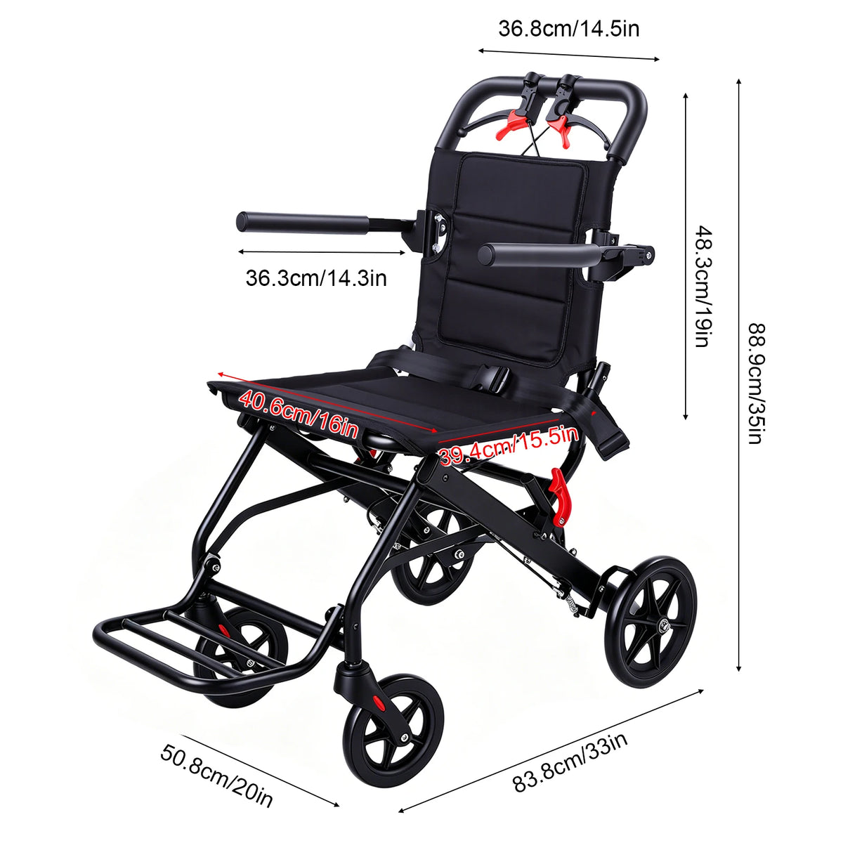 Folding Transport Chair with Brakes and Safety Belt