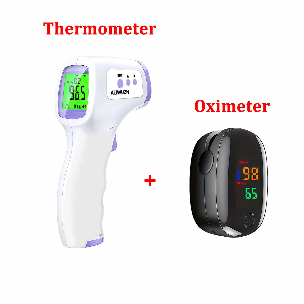 Infrared Forehead Thermometer and Finger Oximeter Set