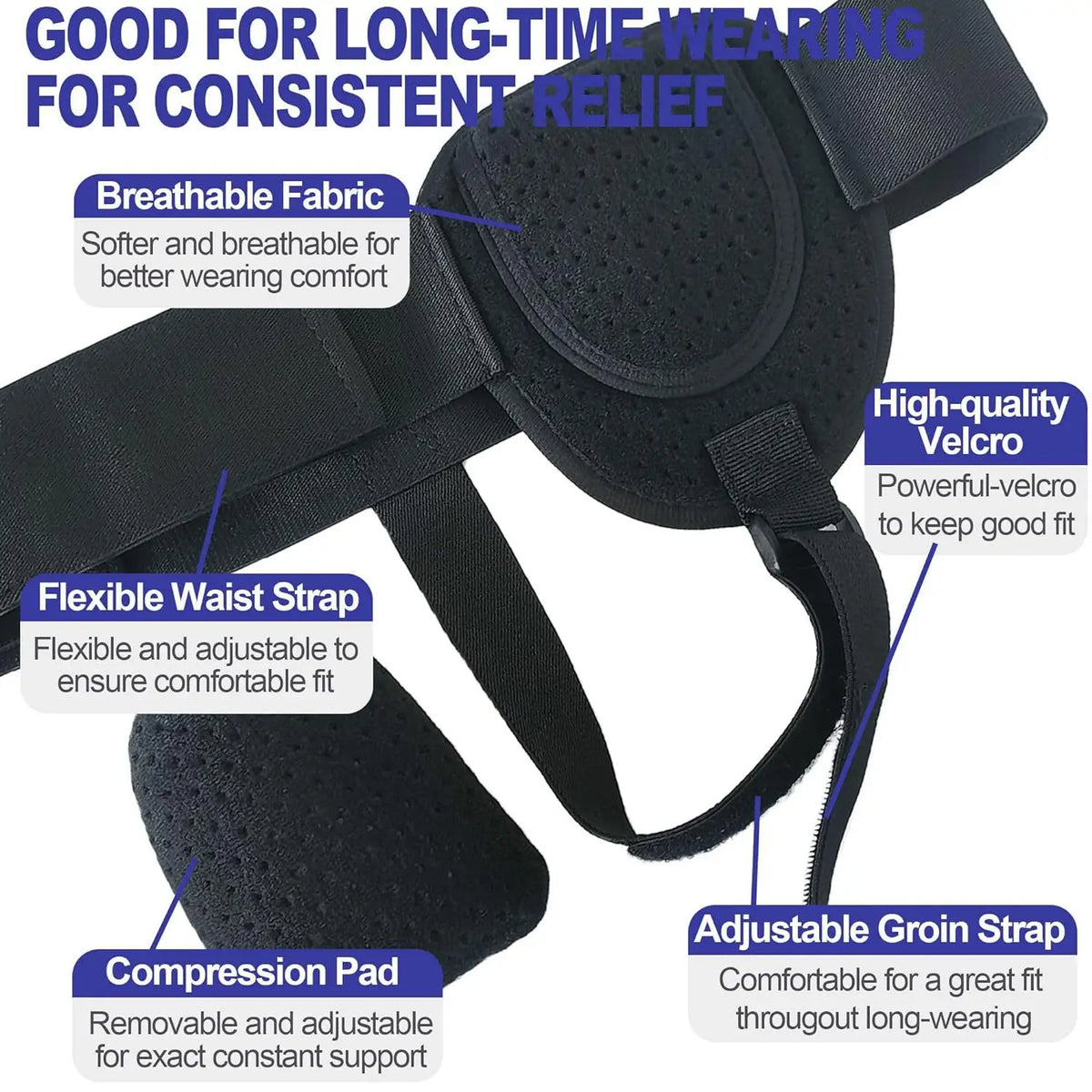 Adjustable Hernia Belt with Removable Pads