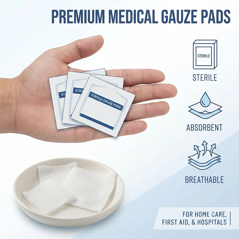 Individually Wrapped Sterile Gauze Pads, 8-Layer Cotton Dressing