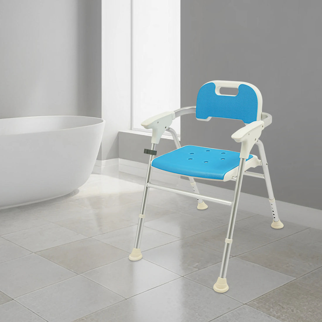 Foldable Shower Chair with Backrest and Armrests, Adjustable Height