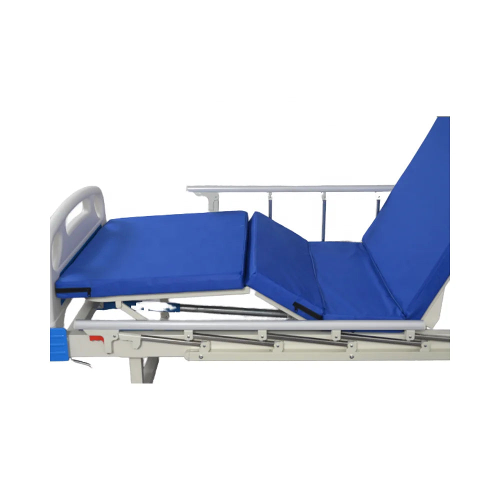 Hand-Cranked Hospital Bed with Guardrails and Wheels