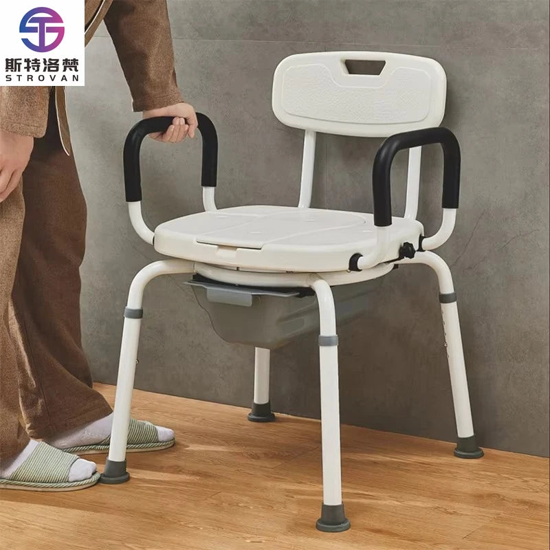 360° Rotating Shower Chair with Arms and Backrest