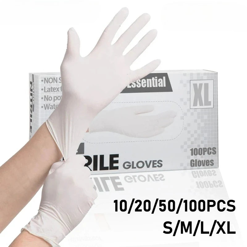 Disposable White Nitrile Gloves, Latex-Free