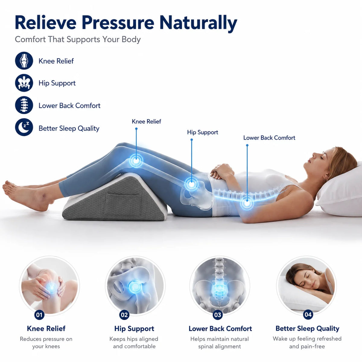Memory Foam Knee Wedge Pillow with Washable Cover