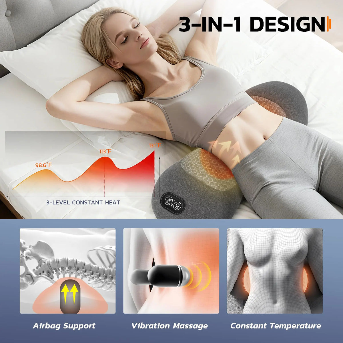 Lumbar Massager with Heat, Vibration and Traction