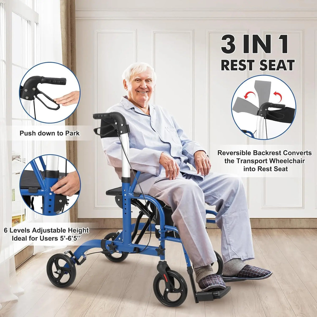 Foldable Rollator Walker with Seat and Backrest