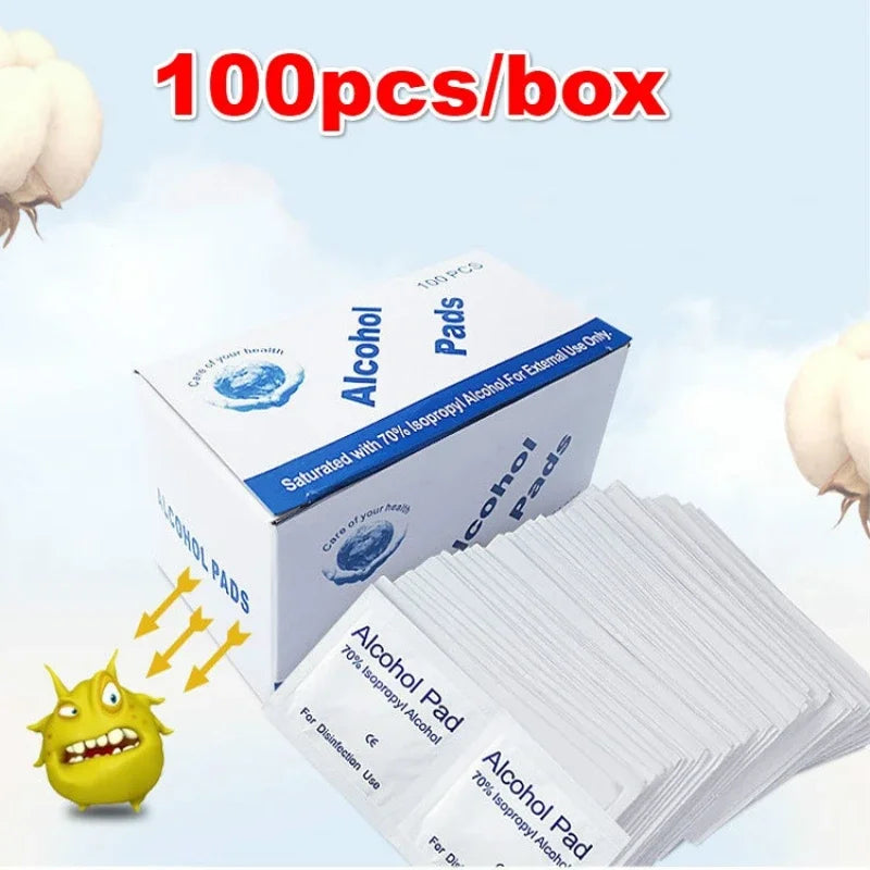 Alcohol Prep Pads, 100 Pcs, 75% Alcohol Swabs