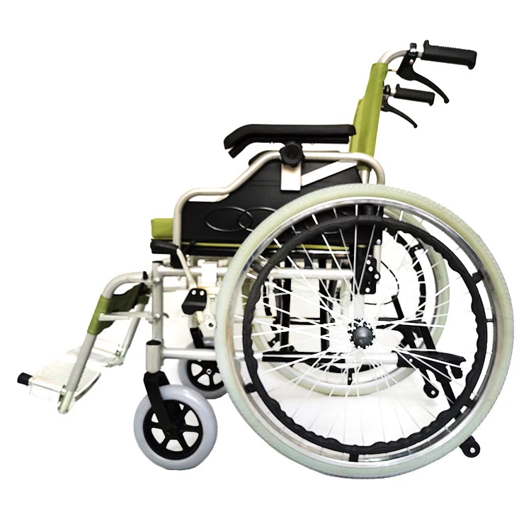 Green Manual Wheelchair, Foldable, 150 kg Capacity