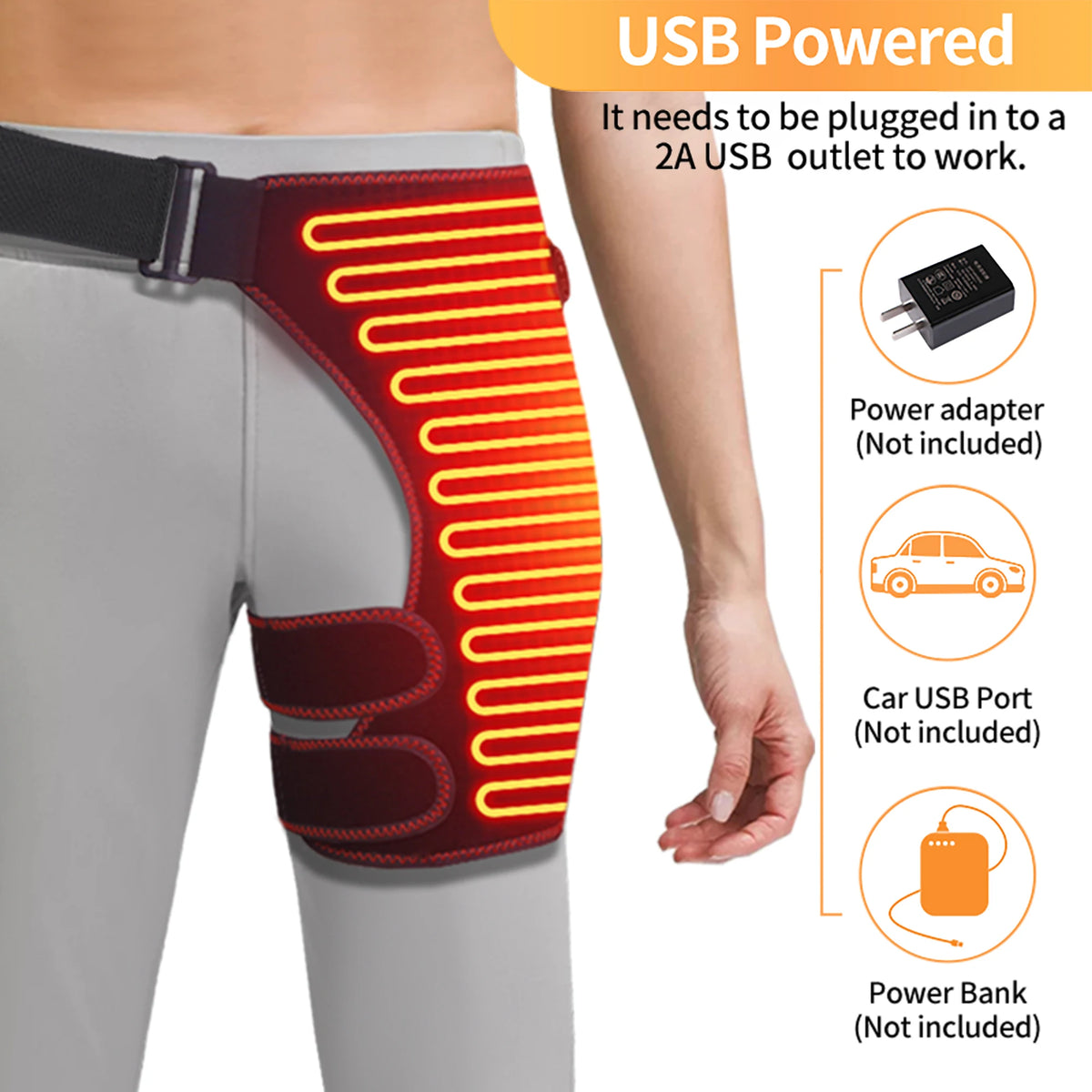 USB Heated Hip Support Brace with 3 Heat Levels