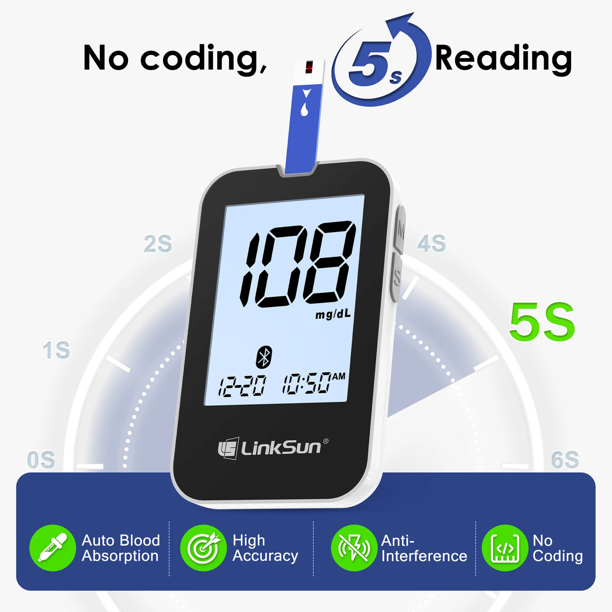 Medwell G-427B Bluetooth Glucose Testing Kit with Travel Bag
