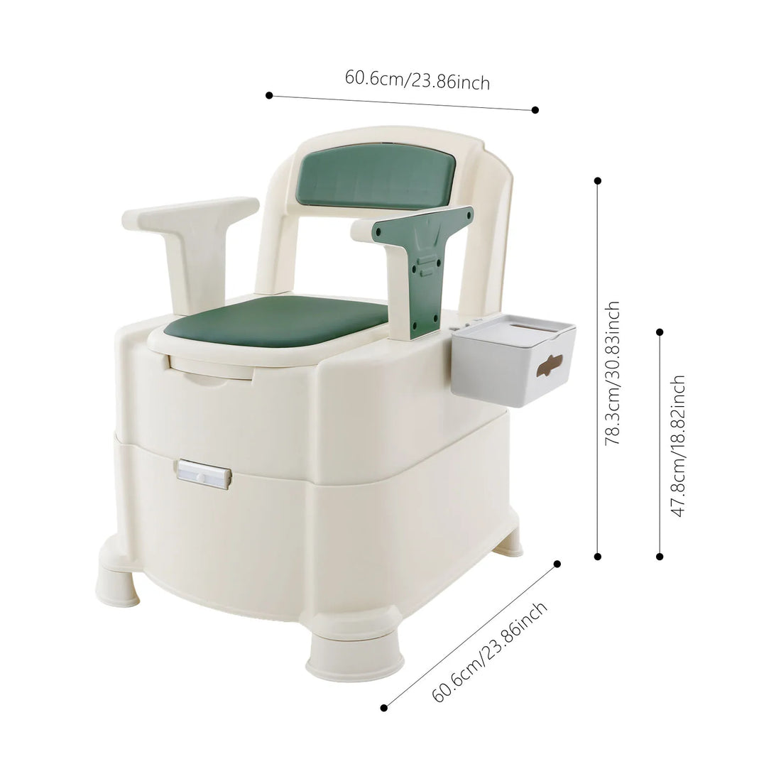 Portable Bedside Commode with Armrests and Backrest