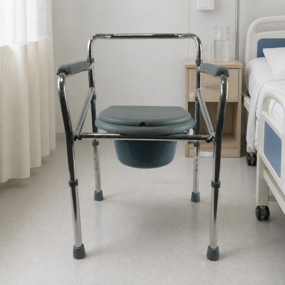 Folding Bedside Commode Chair with Adjustable Legs