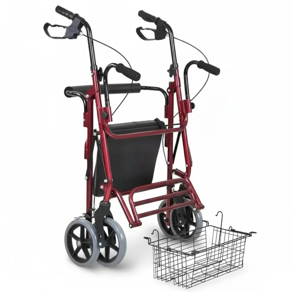 Foldable Four-Wheeled Rollator with Detachable Backrest
