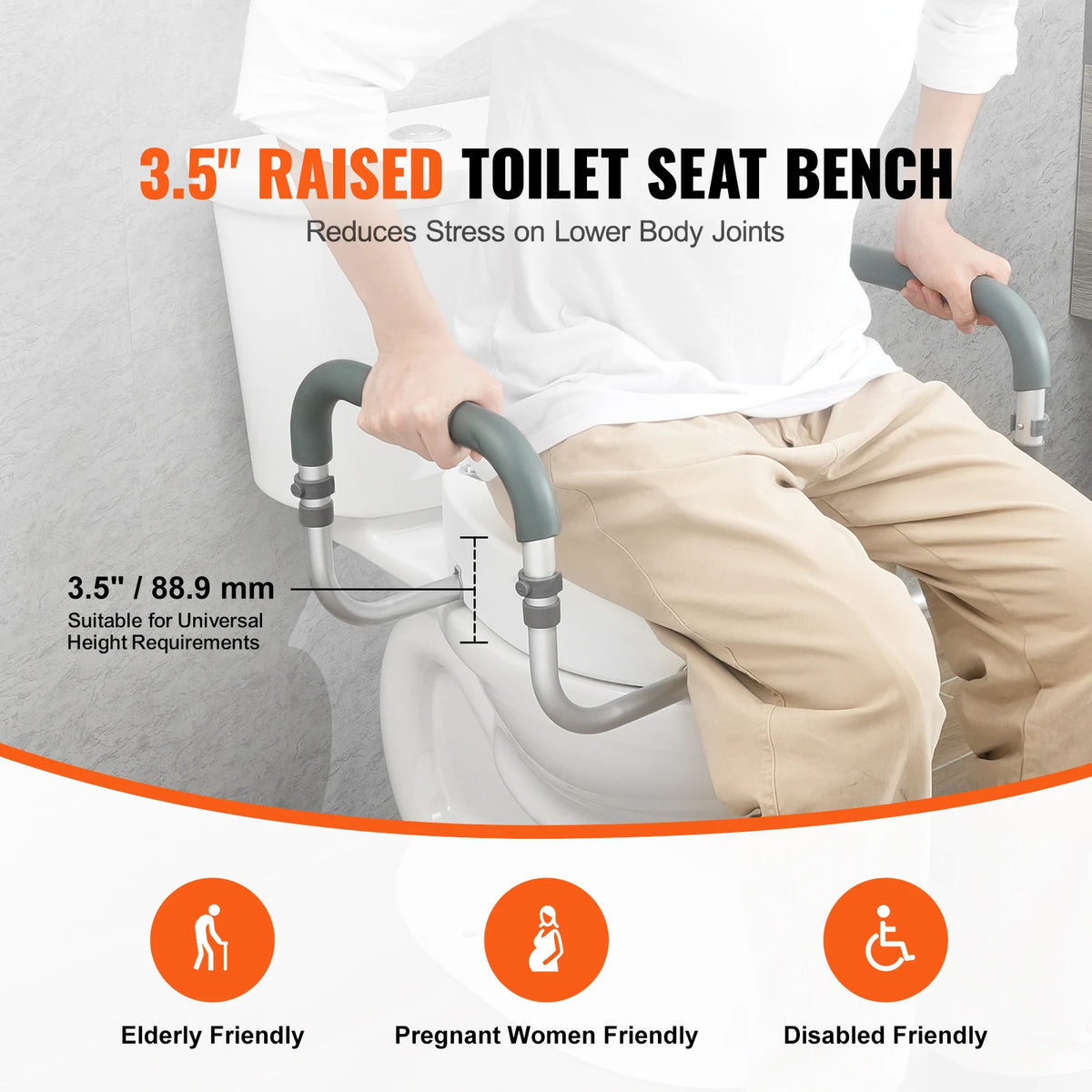 Raised Toilet Seat with Aluminum Handrail