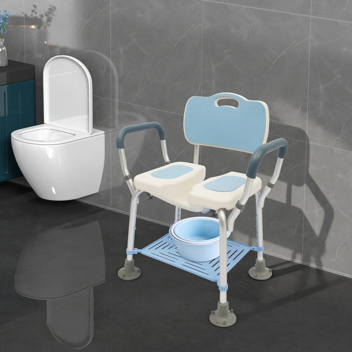 Adjustable Shower Chair with Backrest and Armrests