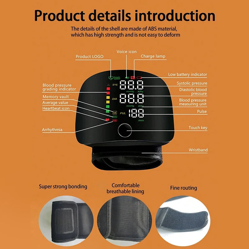 Rechargeable Wrist Blood Pressure Monitor for 2 Users
