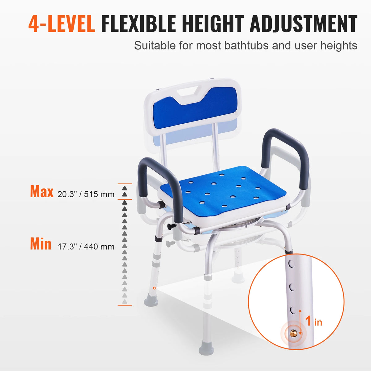 360-Degree Swivel Shower Chair with Armrests