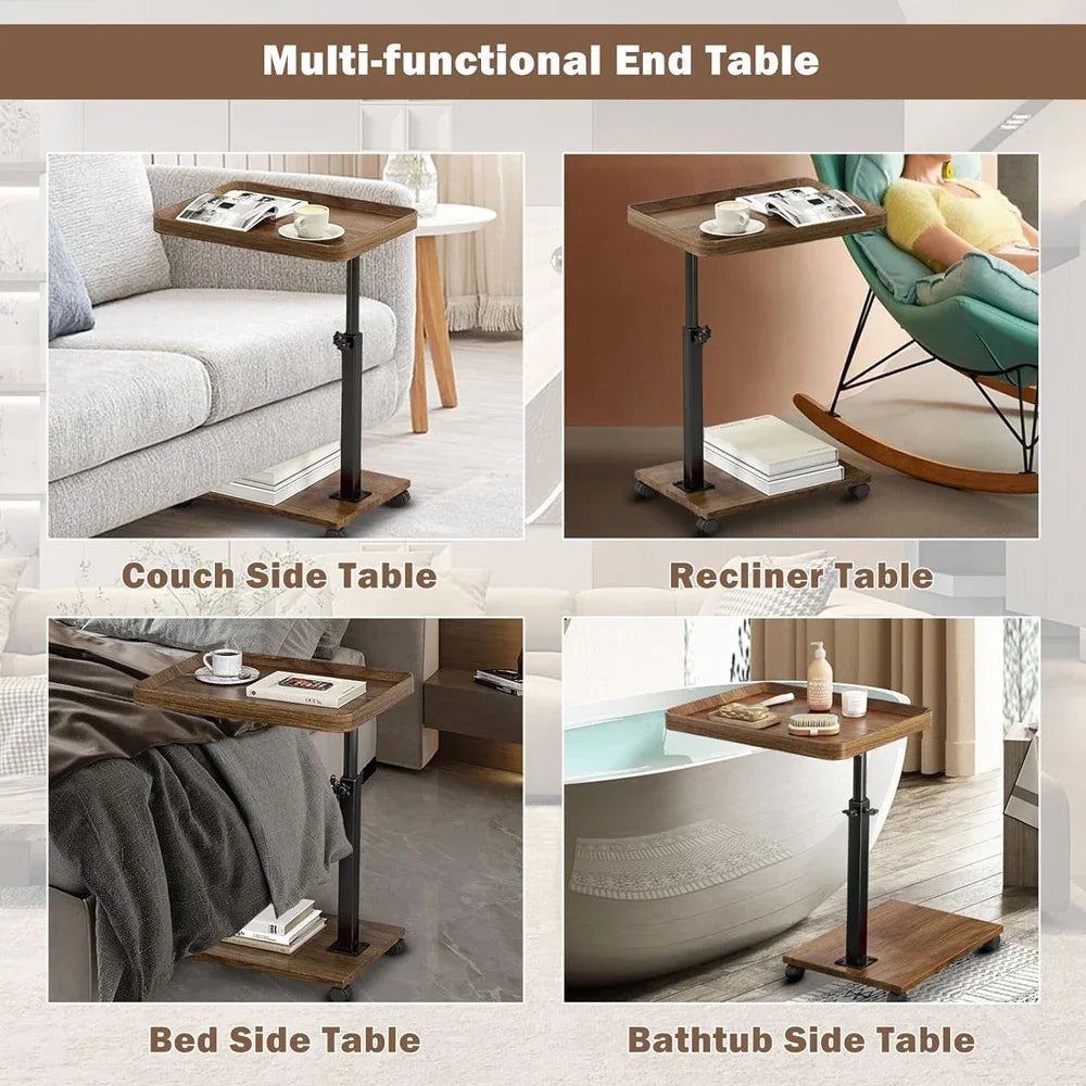 Adjustable Rolling Overbed Table with Rotating Tray