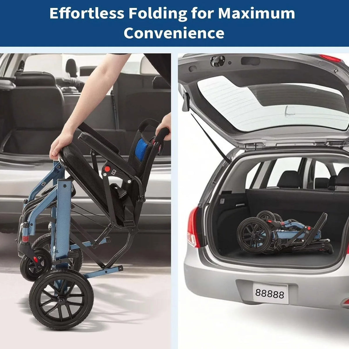 Lightweight Folding Wheelchair with 10-Inch Rear Wheels