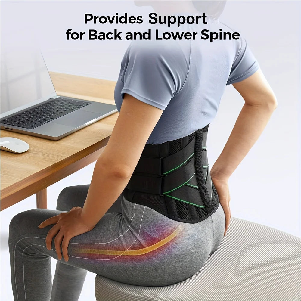 Lumbar Support Back Brace with 4 Support Bars, Breathable 3D Knit