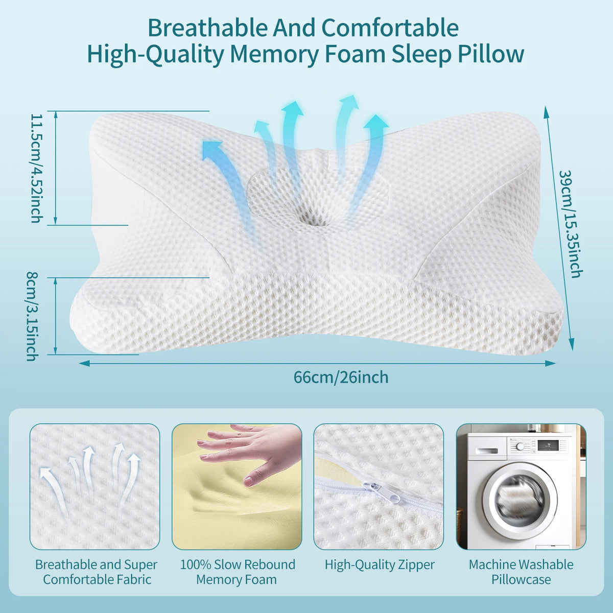 King Size Memory Foam Neck Pillow with Washable Cover
