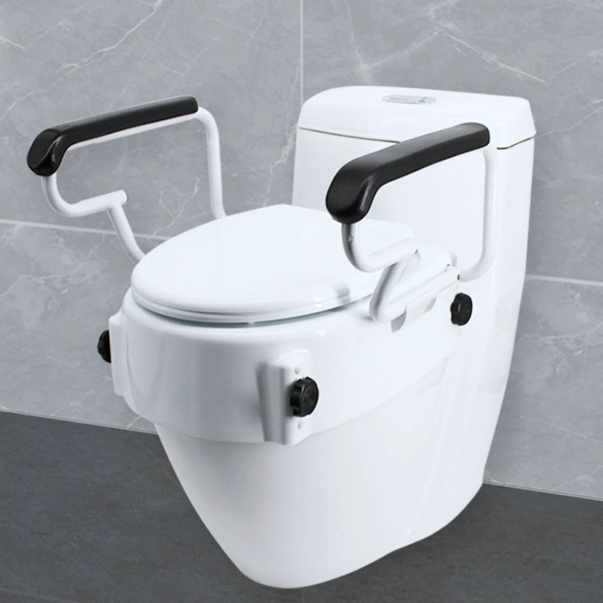 Height-Adjustable Raised Toilet Seat with Armrests