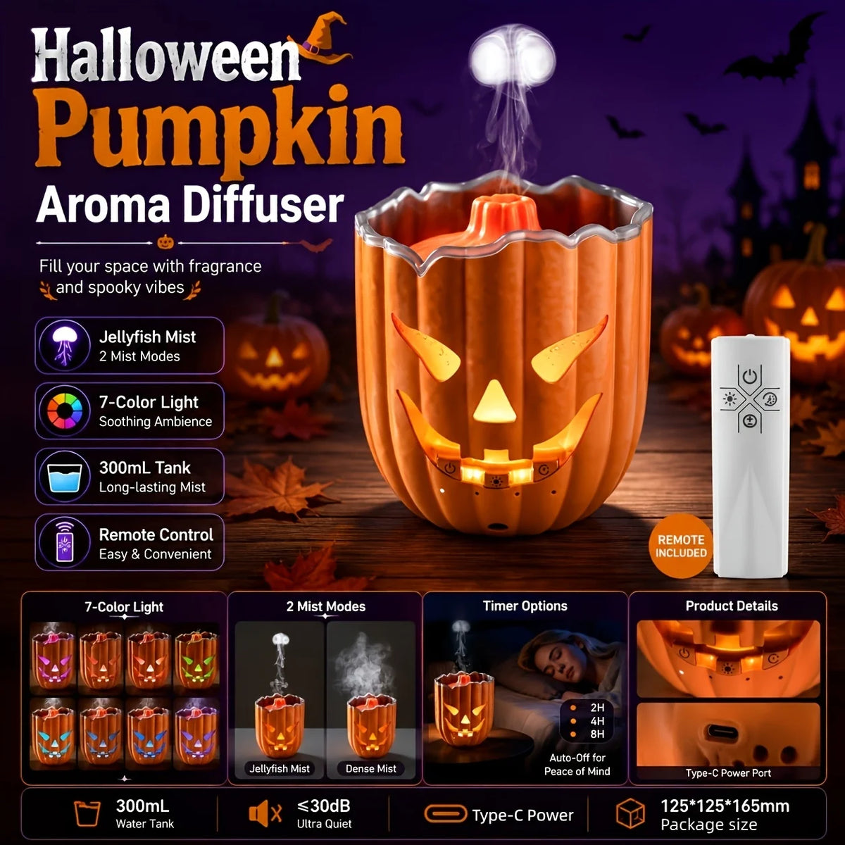 Pumpkin Aromatherapy Humidifier with Remote and Timer