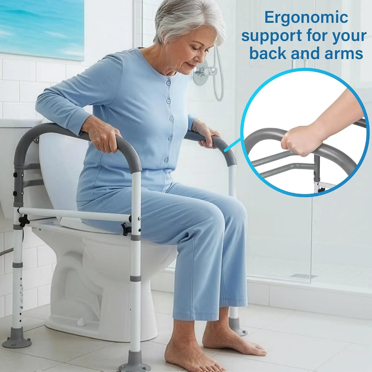 Adjustable Foldable Toilet Safety Rail with Grab Bar