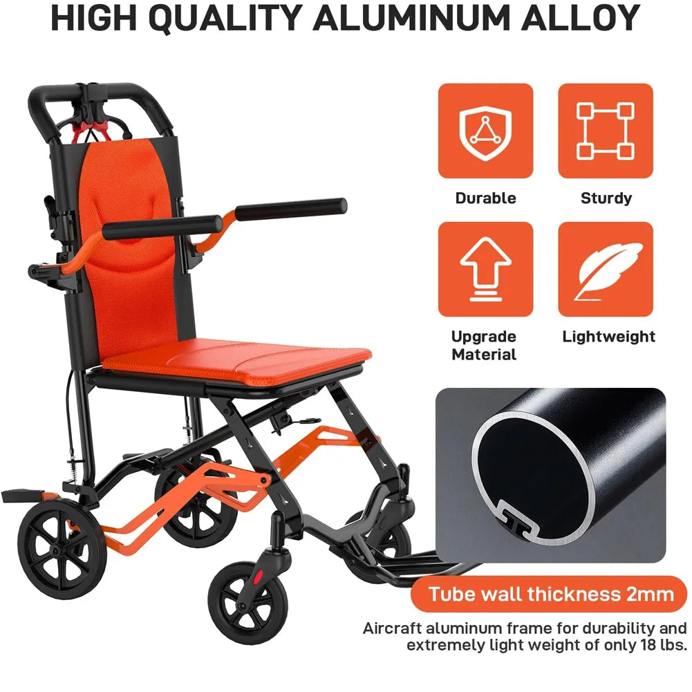 18 lb Folding Transport Wheelchair for Adults and Seniors