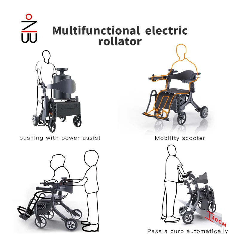 Electric Foldable Rollator Walker with Seat
