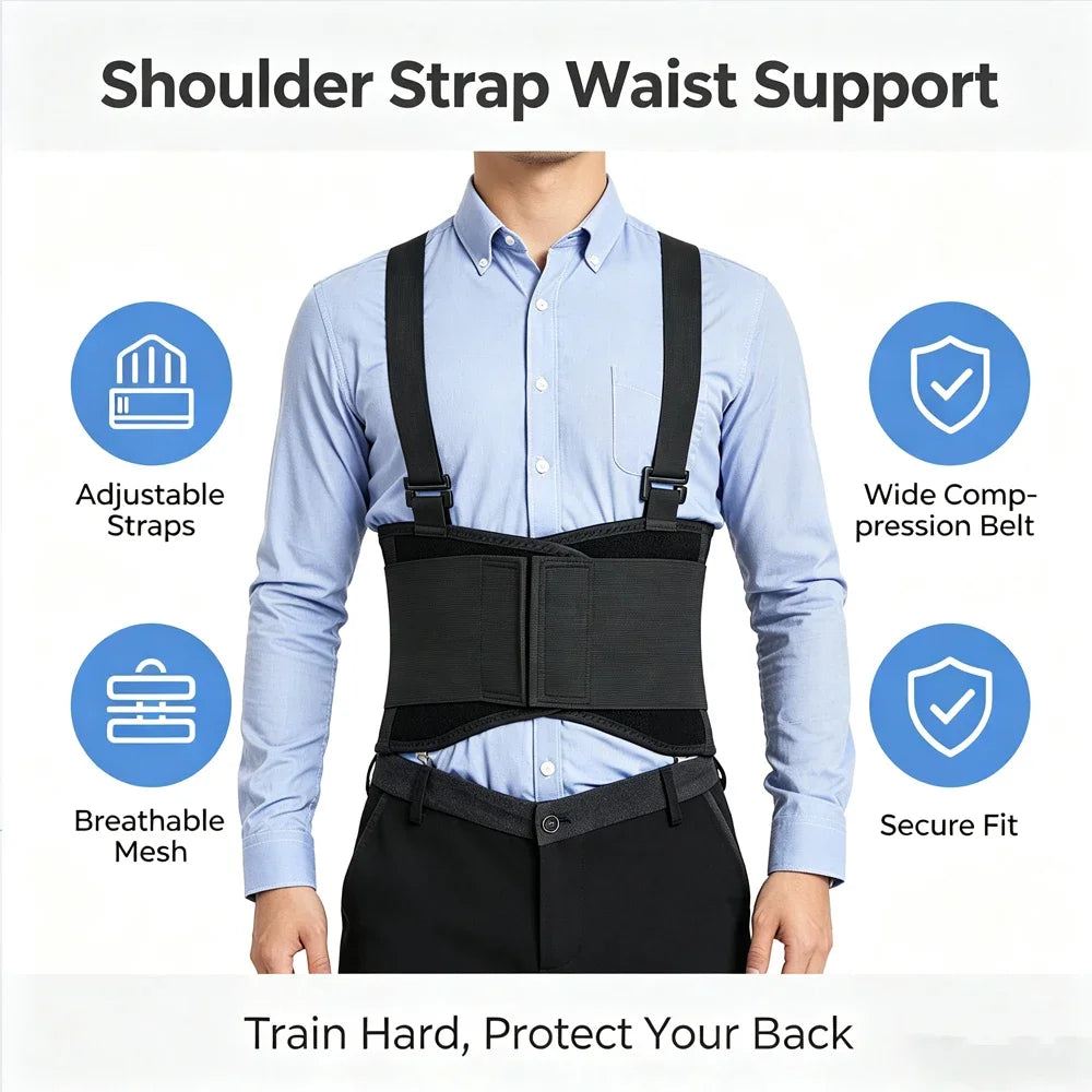 Adjustable Waist Support Belt with Shoulder Straps