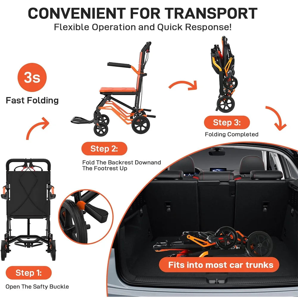 18 lb Folding Transport Wheelchair for Adults and Seniors