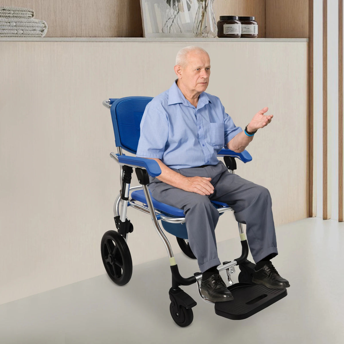 Folding Shower Commode Chair with Wheels
